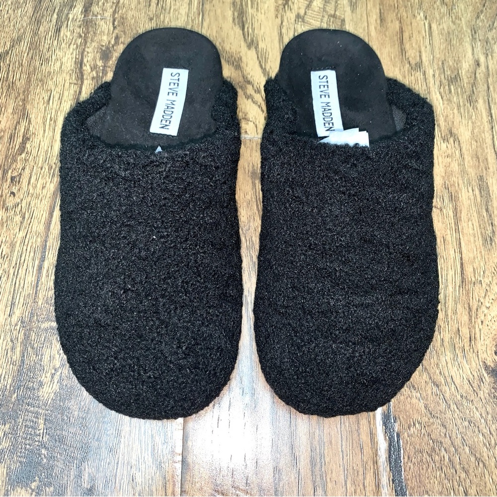 STEVE MADDEN Black Vessel Faux Fur Slide Mule Closed Toe Slippers Shoes 7 M New
